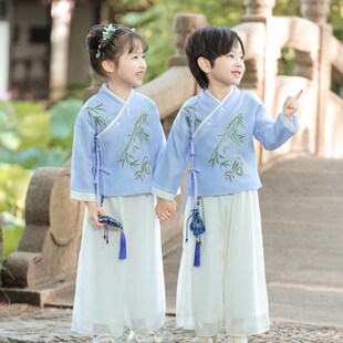 小学生民族演出服女童古风古装 春夏国学亲子装 男童汉服中国风唐装