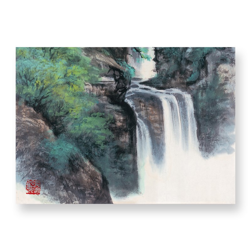 山水画墙壁新古典玄关装饰画竖款挂画宣纸卷轴裱布仿古风景水墨画