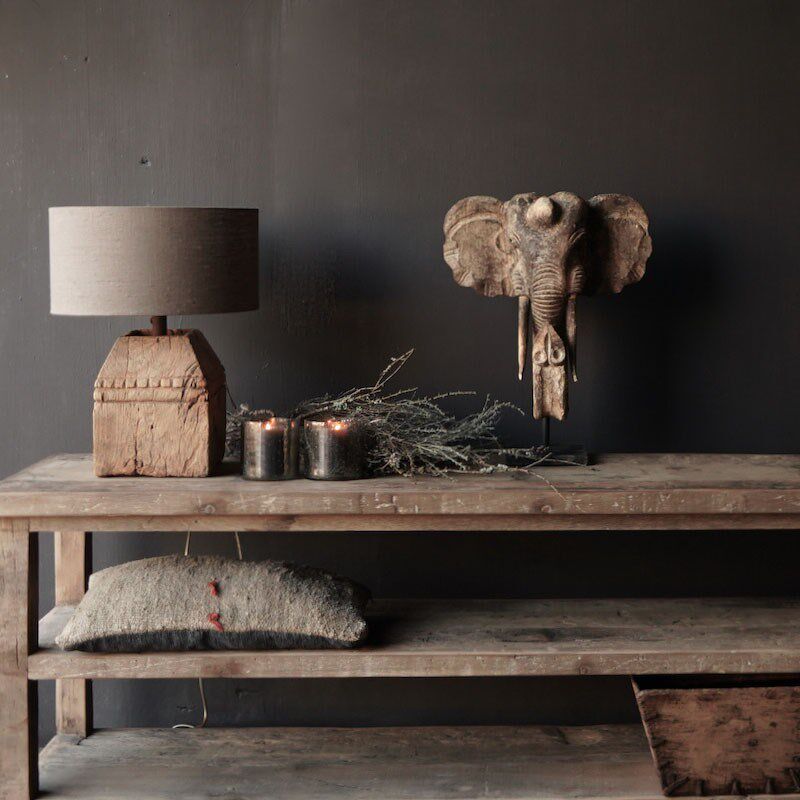 美式乡村仿旧侘寂风台灯法式木质卧室床头生态原木客厅样板房台灯