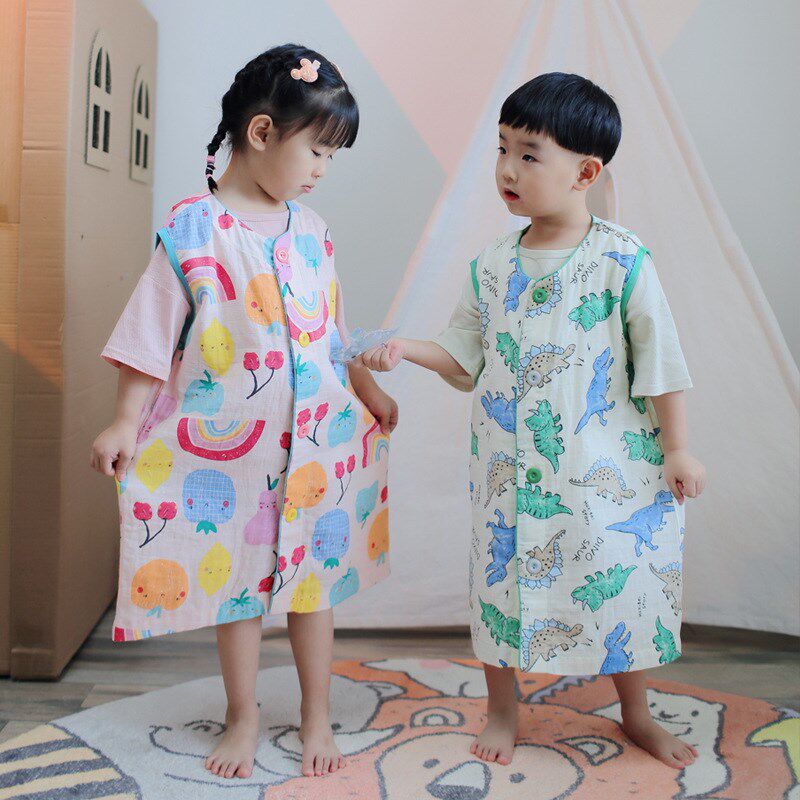 呼西贝双层婴儿纱布睡袋空调房宝贝大儿童睡袍宝宝无袖款睡衣夏季