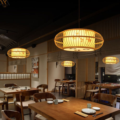 新中式竹艺餐厅饭店包厢包间吊灯火锅店茶楼卧室禅意竹编灯带射灯