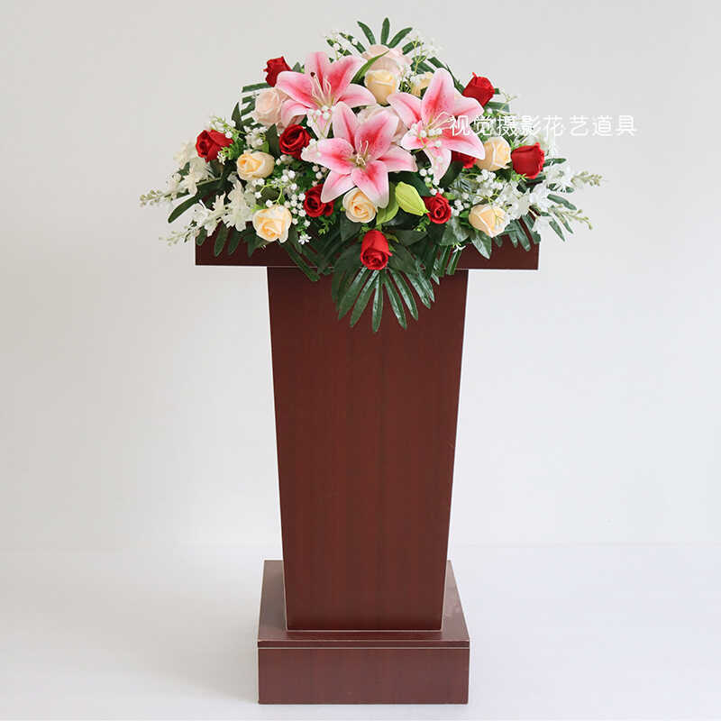 百合会议桌花摆放台花演讲台花签到前台花束收银接待花艺垒德株图片
