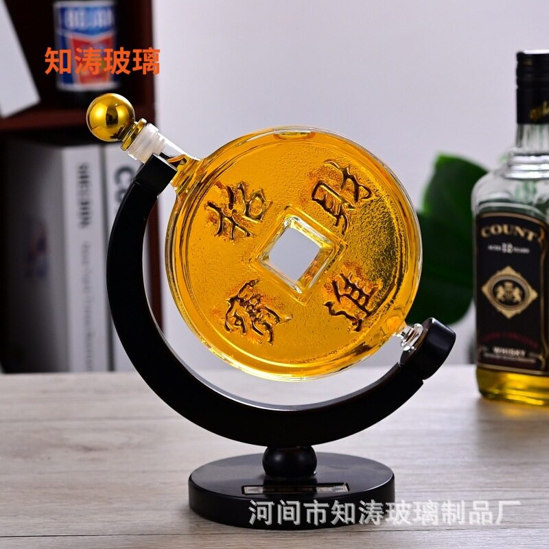 新品异型酒瓶金钱大钱造型醒酒器白酒红酒瓶工艺酒瓶创意工艺摆件