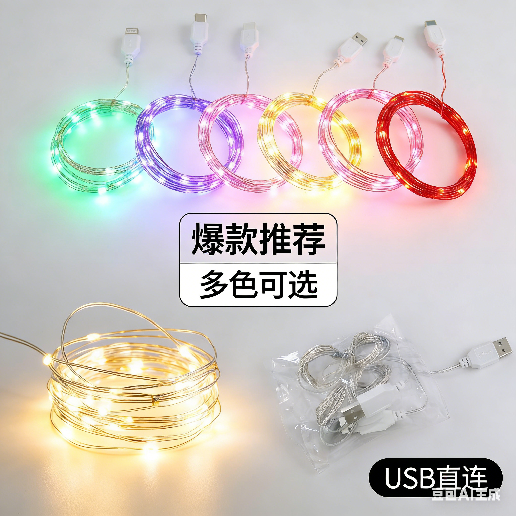 USBLED灯带多色装饰灯户外防水缠绕树彩灯带充电宝笔记本10个