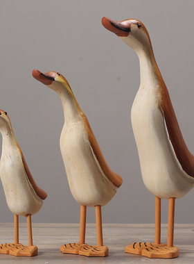 北欧风格鸭子木质动物套三鸭造型工艺品 家居装饰摆件创意礼物