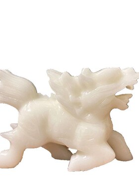 天然白玉麒麟摆件玉石家居客厅玄关办公室乔迁新居店铺开业工艺品