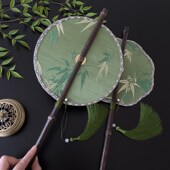 古风汉服团扇可卷可摺叠紫竹腰扇拍照表演国风礼品可携式 挂腰扇子