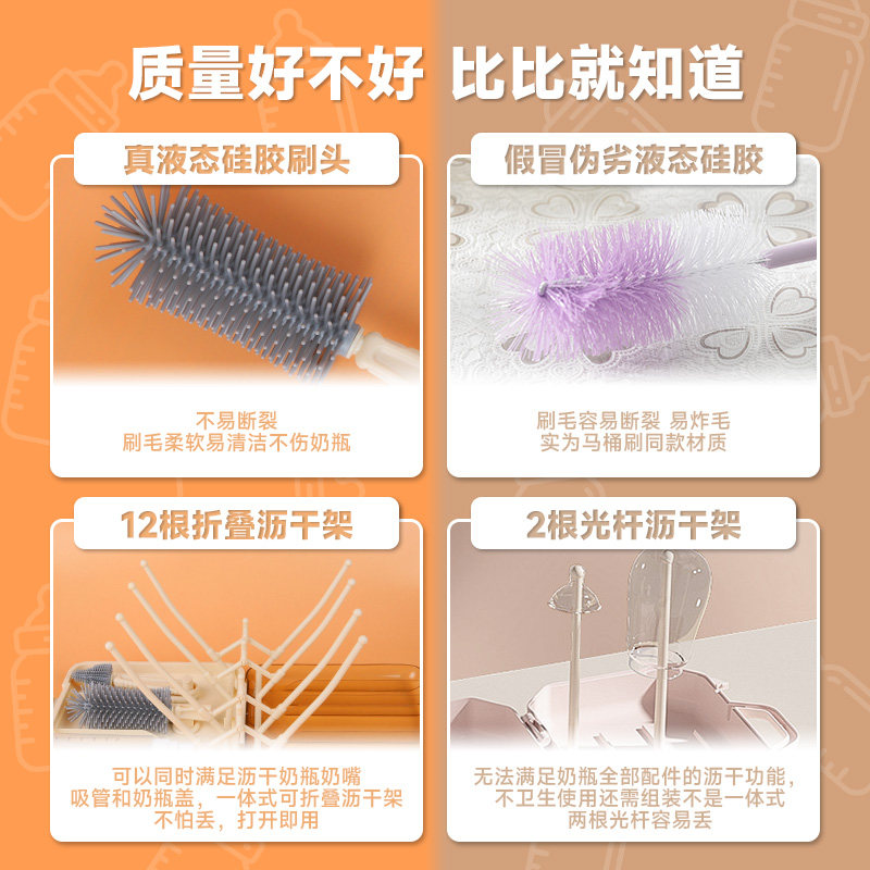 可携式奶瓶清洁刷套装矽胶奶瓶刷干燥架收纳盒奶瓶沥水架婴儿专用