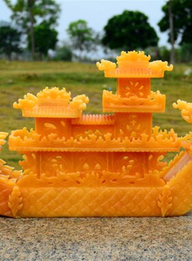 招财一帆风顺龙船黄玉手工客厅酒店大堂工艺品摆饰玉石帆船