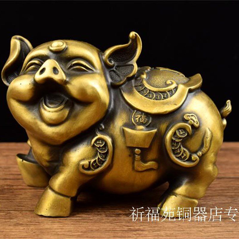 纯铜猪摆件财猪福猪工艺品黄铜铸造手工铜器摆件财福猪包邮