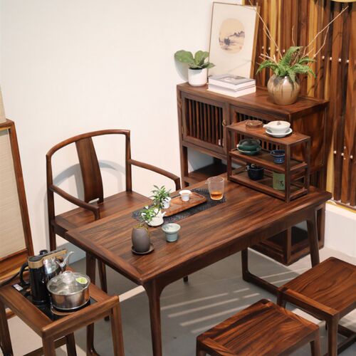 小户型阳台小茶桌 胡桃木实木茶台 家用新中式 组合茶几套装 素问