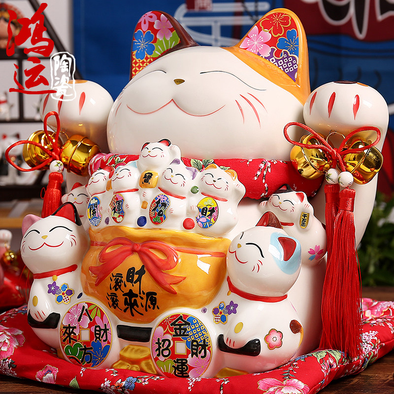 特大号 招财猫摆件 开业礼品店铺家居超大发财猫陶瓷存钱罐装饰品