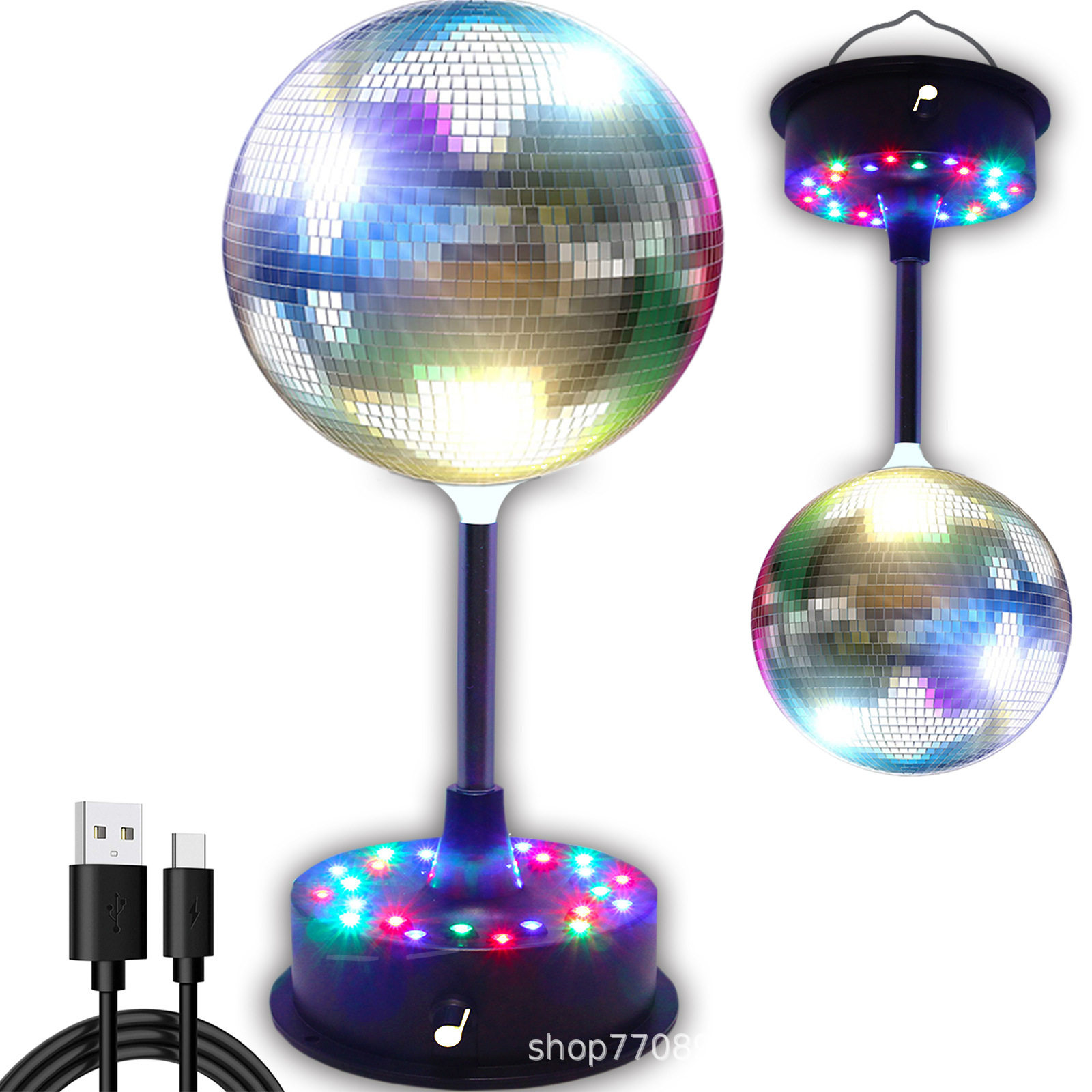 镜面反光迪斯科旋转灯球玻璃反射魔球可调转速氛围舞台灯DISCO