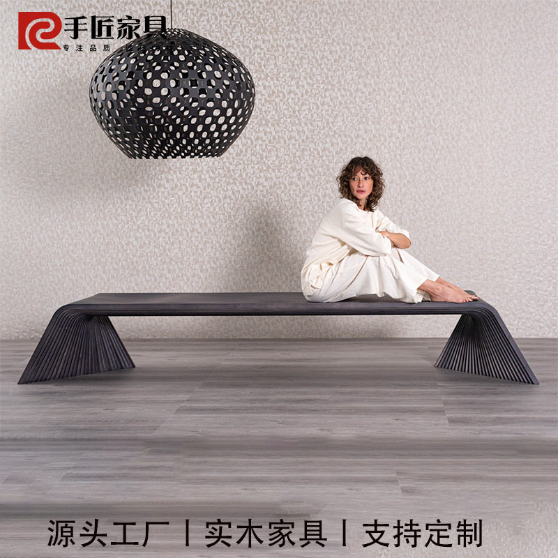 实木切片扫地坐凳创意民宿别墅露台展厅海洋板座椅设计师定制家具