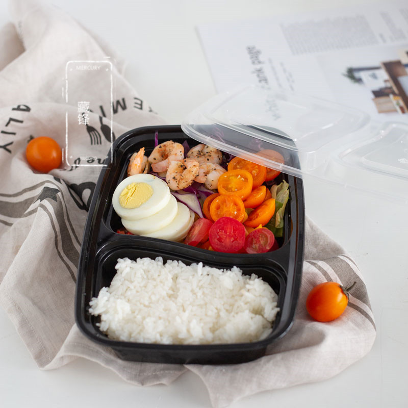 一次性打包盒食品级外卖双格快餐便当塑料分格餐盒加厚出口款饭盒图片