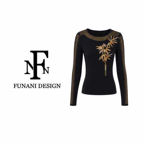 FNN欧版烫钻圆领长袖上衣女秋季修身显瘦内搭打底衫DF2631057A
