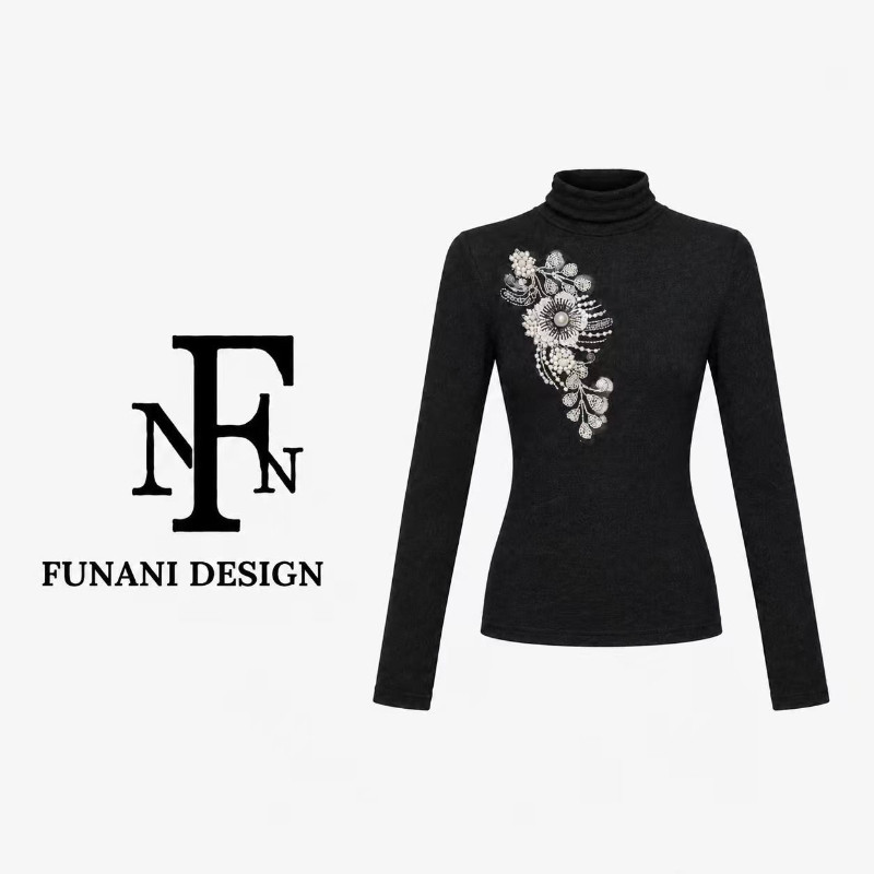 FNN黑色高领针织打底衫女秋冬季修身显瘦内搭长袖上衣DF2631314A