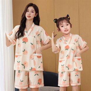 纯棉亲子汗蒸服胸部双层女睡衣汤泉衣服儿童宝宝洗浴服桑拿按摩服