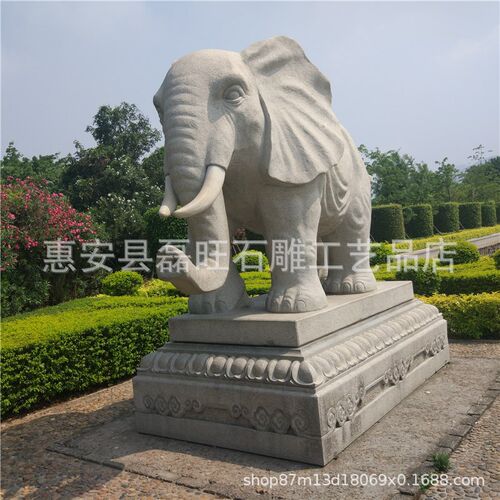 福建石雕大象  石雕大象酒店花岗岩石头大象室外方形底座石雕大象