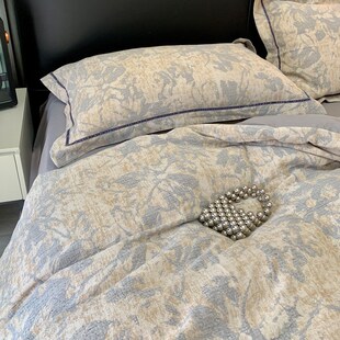 秋冬高级感立体提花磨毛四件套纯棉全棉加厚蓝色被套1.8m床上用品