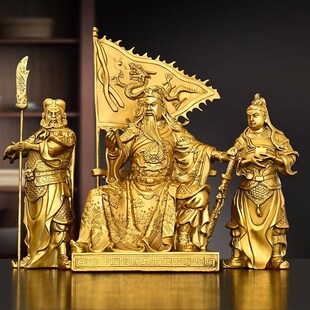 饰一套关平周仓黄铜春秋关公 铜看书关公摆件纯铜文财神佛像家居装