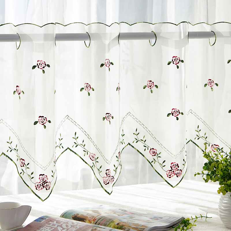 韩式简约水溶蕾丝镂空欧式隔断遮光帘咖啡帘门帘免打孔半帘厨房帘