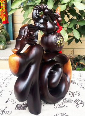 黑檀木雕福字摆件家居客厅电视柜酒柜摆设创意简约实木装饰工艺品