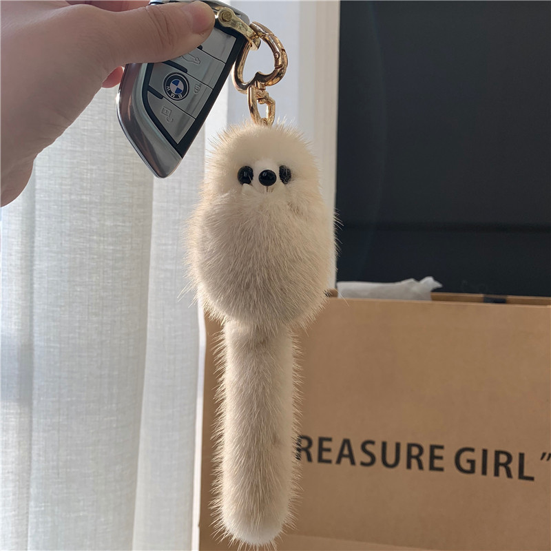 简约个性创意水貂毛汽车钥匙扣挂饰高档女士毛绒尾巴包包挂件配饰