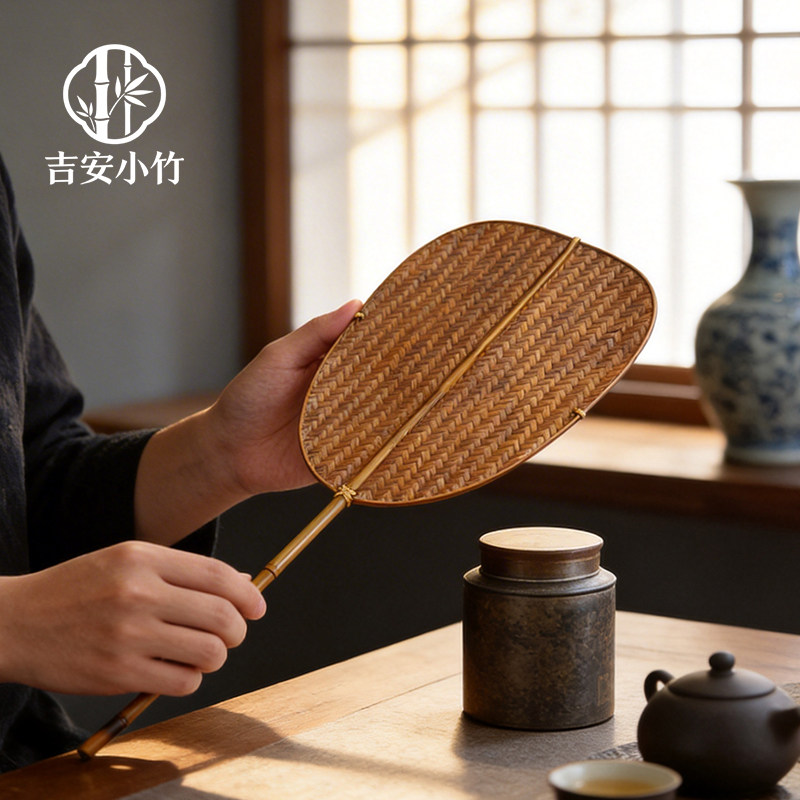 宋式国风手工竹编芭蕉青篦扇