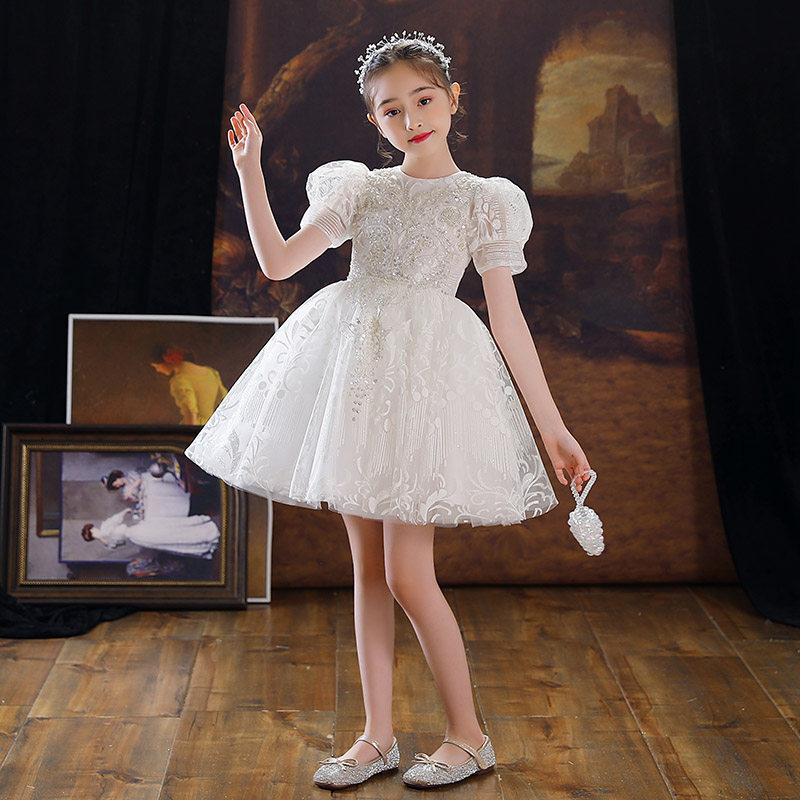 儿童礼服公主裙蓬蓬小孩花童婚纱女童生日走秀洋气钢琴演出服高端