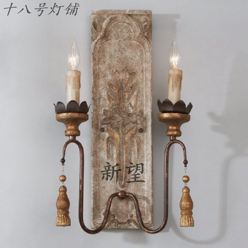 法式乡村木头壁灯艺术实木复古雕刻客厅电视背景过道阳台走廊壁灯
