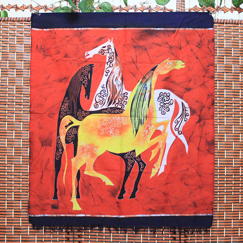 蜡染画马到功成布艺手工挂画云南特色布画餐厅客厅装饰画背景壁挂