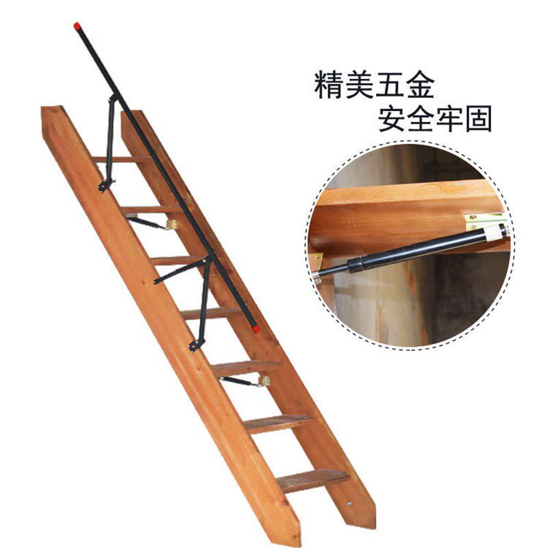 定制室内折叠阁楼楼梯家用多功能隐形贴墙梯实木松木梯靠墙折叠梯