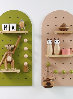 克莱因蓝 木质洞洞板橙色扇形壁挂样板间艺术装饰墙上置物架