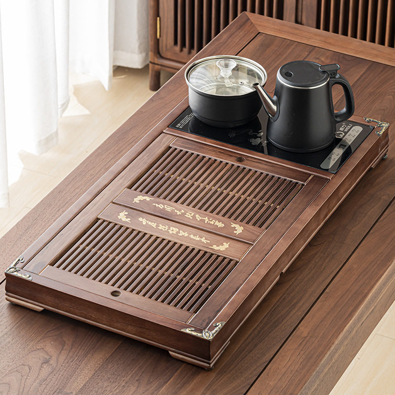 茶具套组家用一体茶台加厚实木茶盘四合一玻璃烧水壶功夫无茶具装