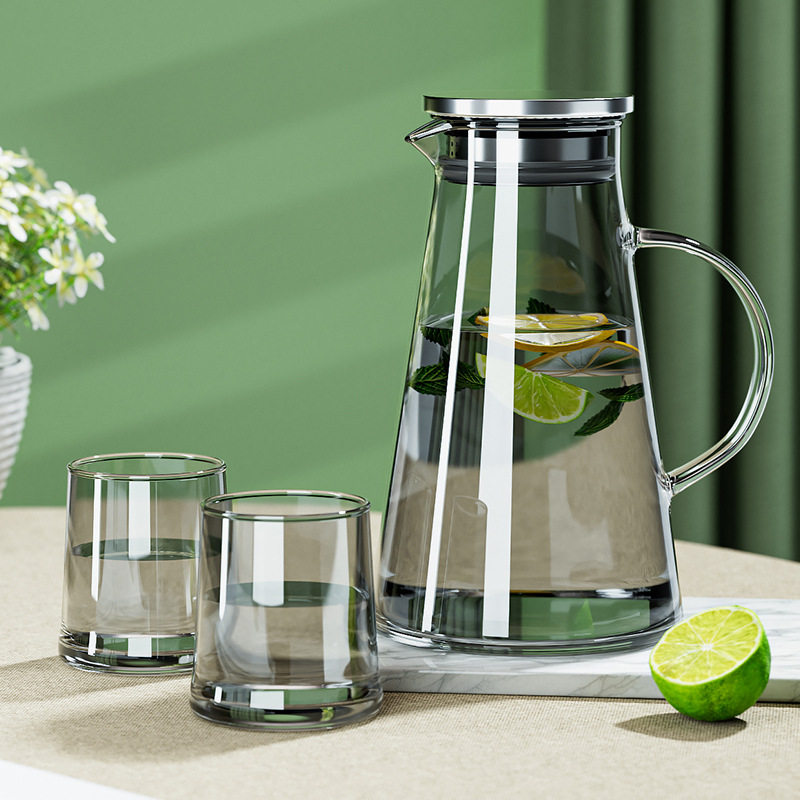 冷水壶玻璃耐高温凉白开水壶凉水杯夏季超大容量泡茶水具套装轻奢