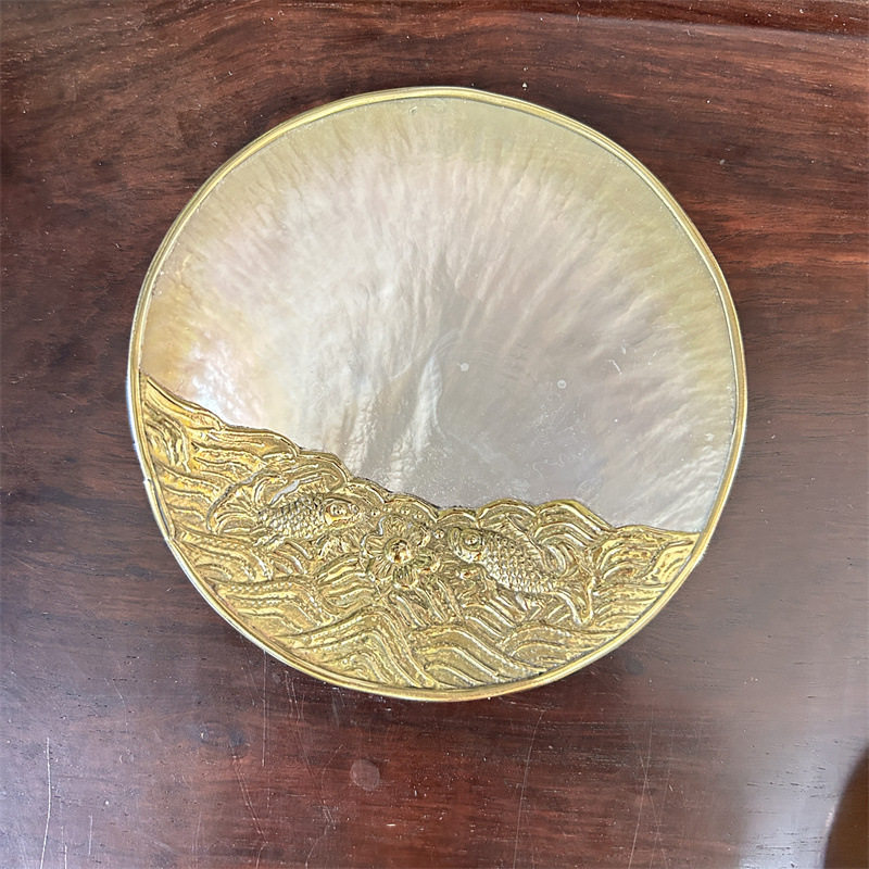贝壳扇贝海螺扇贝制品工艺黄碟贝镶嵌盘子鱼子酱碟子餐厅调味碟