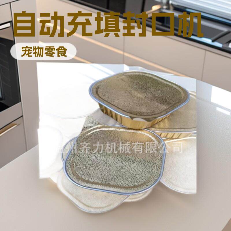 铝箔杯宠物零食灌装封口机一分为二主食餐盒猫粮自动充填封盖