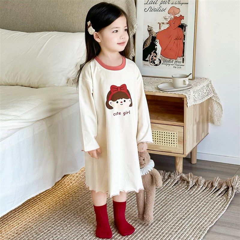 女童睡裙春秋季纯棉儿童睡衣公主风长袖宝宝a类小女孩家居服秋冬