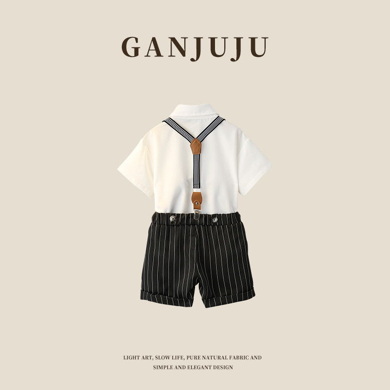 花童男童礼服套装儿童夏季短袖背带裤宝宝小西装演出服主持人夏装