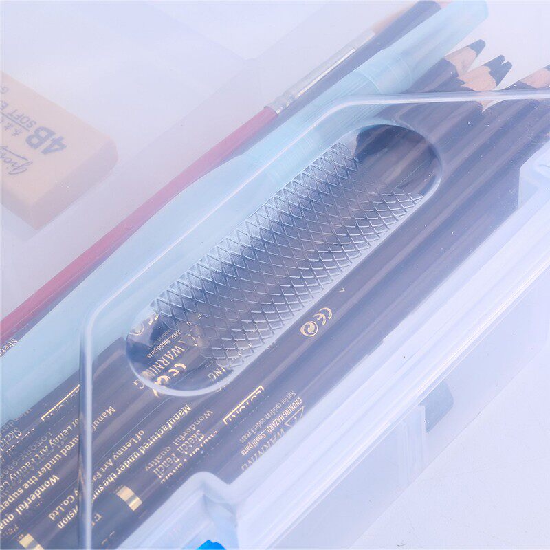 双层铅笔盒素描美术用品大号大容量塑料收纳盒透明铅笔文具盒