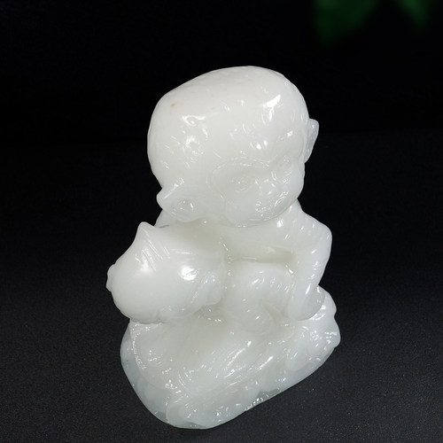 天然阿富汗白玉猴子摆件玉石十二生肖猴贺寿猴装饰品家具摆设礼物