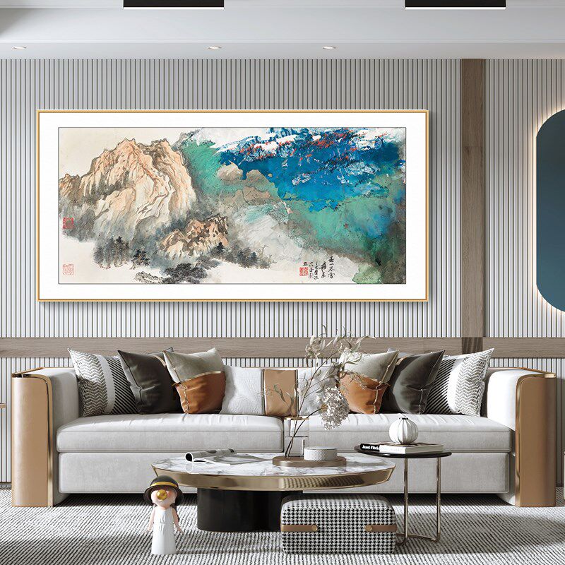张大千山水画挂画客厅沙发背景墙装饰画办公室挂墙画风景靠山壁画