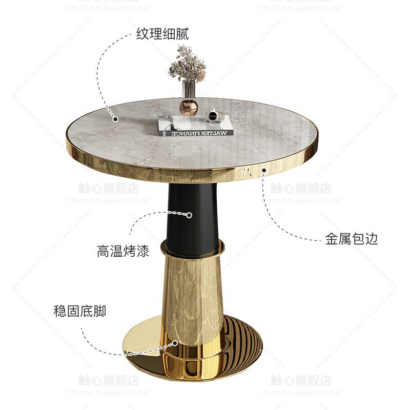 售楼处接待洽谈桌北欧西餐厅咖啡厅白色圆形桌酒店会客谈判小桌子