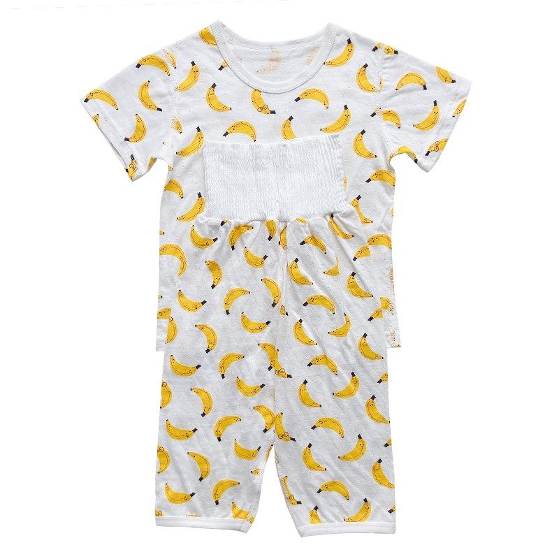 宝宝家居服高腰护肚夏季薄款无骨男童睡衣儿童纯棉短袖女童空调服