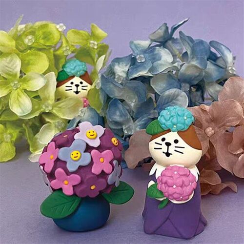 日式猫 梅雨季 青蛙照荷叶池塘紫阳花迷你 桌面 拍摄道具装饰摆件