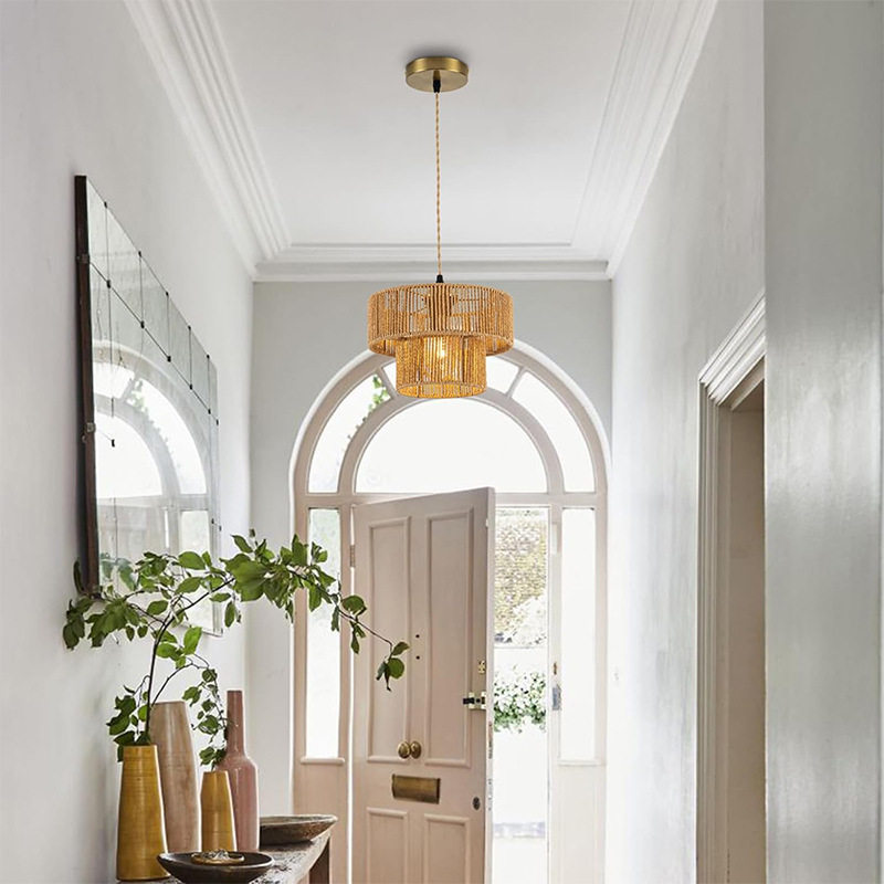 创意藤编吊灯新中式民宿书房餐厅酒店卧室床头悬挂复古吊顶灯