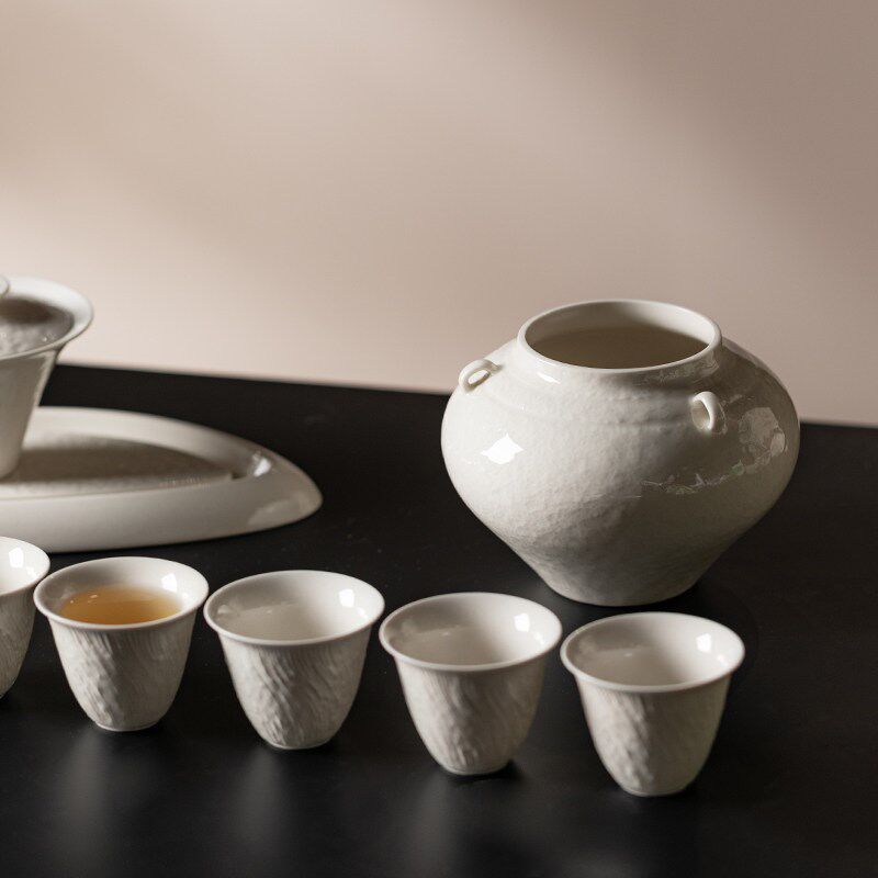 梵汝日式手工草木灰大茶洗杯洗家用大号陶瓷建水锤纹茶水桶废水缸