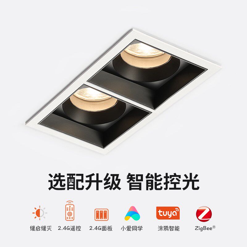 焦距照明双头防眩射灯嵌入式格栅斗胆灯客厅方形筒灯全光谱无主灯
