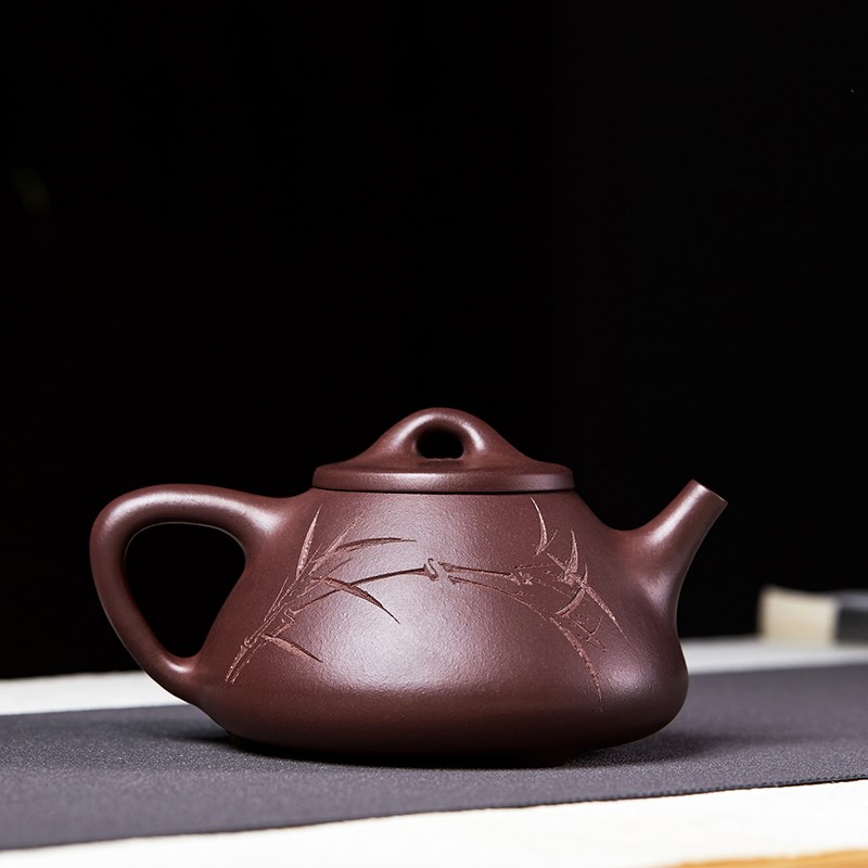 尊壶宜兴纯全手工紫砂壶名家刻绘子冶石瓢刻竹紫沙泡茶壶家用茶具